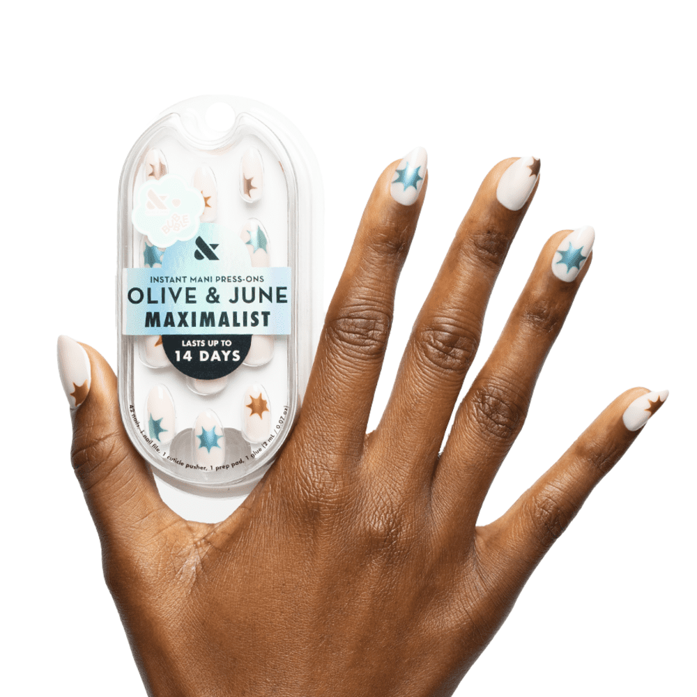 Olive & June + Bubble Instant Mani Medium Almond Press-on Nails, Chrome Burst, 42 Pieces