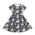 thumbnail image 3 of YOUYEDIAN Girls Easter Dress Kids Festival Cute Bunny Print A-Line Dresses Teen Casual Short Sleeve Crew Neck Sundress with Pockets (Navy, 13-14 Years), 3 of 5