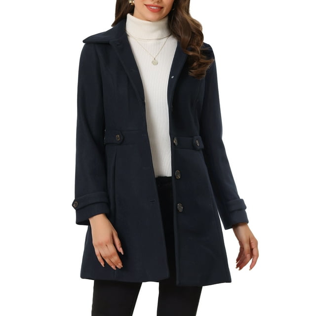 INSPIRE CHIC Manteau Trench Long d'Hiver Classique pour Femme à Simple Boutonnage avec Poches m Bleu Foncé