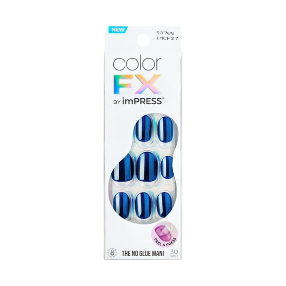 KISS imPRESS Color FX Short Oval Press-on Nails, Blue, 30 Pieces
