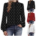 thumbnail image 2 of Elegant Lantern Sleeve Tops for Women Dressy Polka Dots Business Casual Blouse Keyhole Back Loose Ladies Office Shirts, 2 of 6