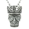Controse Women's / Men's Silver-Toned Stainless Steel White Fire Skull with Crown Necklace 24" plus 2" extender