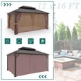 thumbnail image 2 of INTER HUT 12x16 FT Outdoor Hardtop Gazebo with Nettings and Curtains, Aluminum Frame Galvanized Double Roof Pavilion Gazebo, Brown Frame, 2 of 7