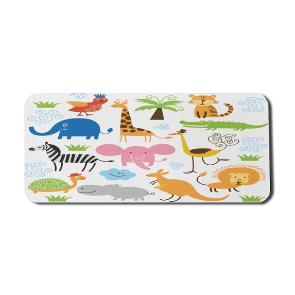 Animal Computer Mouse Pad, Giraffe Zebra Turtle Kids Nursery Baby Themed Cartoon Comic Print, Rectangle Non-Slip Rubber Mousepad X-Large, 35" x 15" Gaming Size, Multicolor, by Ambesonne