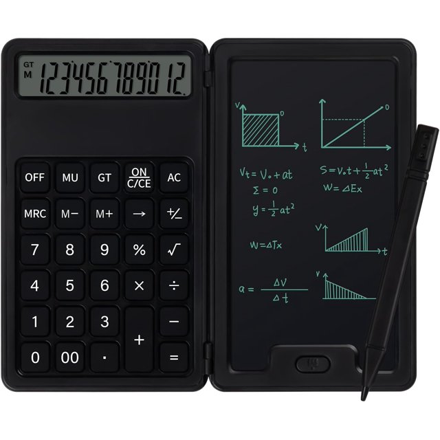 Portable Desktop Calculator with Notepad & Stylus - 12-Digit Large Display for Office, School & Home, Multi-Function Basic Financial Tool (Black)
