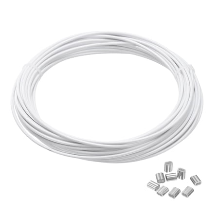 Uxcell 1/16 Wire Rope Vinyl Coated 33ft Steel Wire Cable with Crimping Sleeve White
