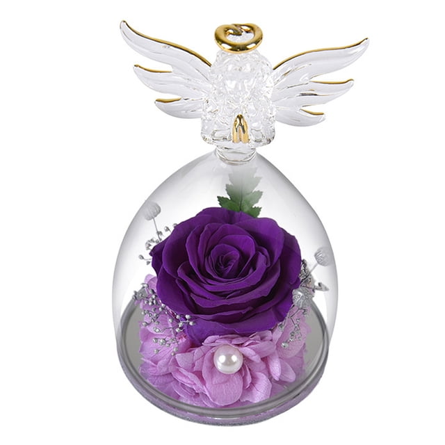 Rosa eterna con forma de ángel para niña, cubierta de cristal, regalo de vacaciones, decoración de rosas, regalo de cumpleaños para amigos y familiares