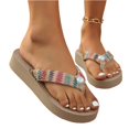 thumbnail image 6 of UDAUDU Women's Bohemian Woven Wedge Flip Flops with Pearl Accent Comfortable Walking Shoes Slip-On Casual Summer Vacation Shoes Pink 7 Wide, 6 of 6