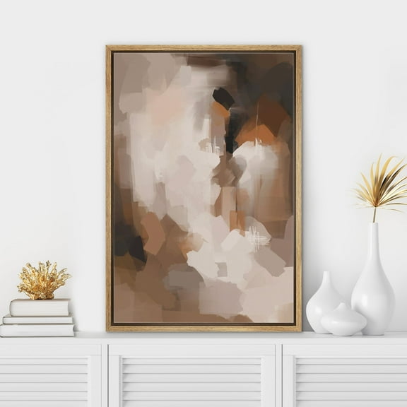 PixonSign Framed Wall Art Pastel Grunge Watercolor Brown Abstract Artwork Colorful Oil Paintings Modern Canvas Prints Minimalism Contemporary Nordic Decorative for Rooms - 24"x36" Natural