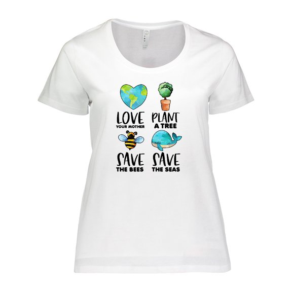 Inktastic Earth Day Plant a Tree Save the Bees Save the Seas Love Your Mother Earth Women's Plus Size T-Shirt