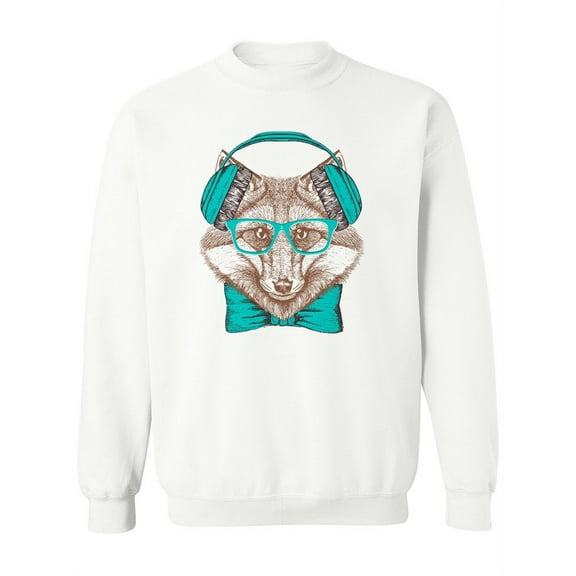 Hipster Fox With Headphones Sweatshirt Women -Image by Shutterstock, Female Large