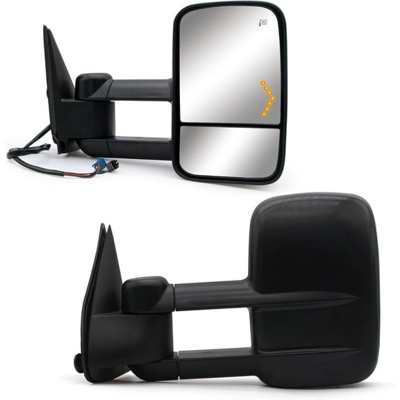 WLLW Towing Mirrors Compatible with 2003-2006 Chevy Silverado 1500 2500 3500 GMC Sierra Yukon Tahoe Power Heated Turn Signal Light Arrow Lamp Manual Flip Up Pickup Truck Tow Mirrors LH RH Black