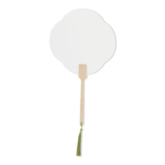 Unique Bargains Folding Fan 1 Pc White Long Handle Round Four-Petal