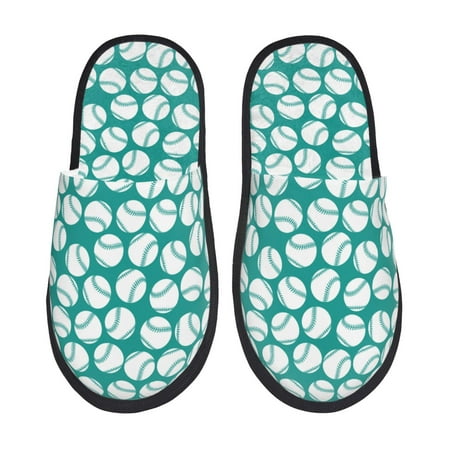 Balery Green Baseball Slient Indoor Furry Fleece Comfort House Shoes Soft Non-Slip Home Shoes Cotton slippers House Slippers-- Large
