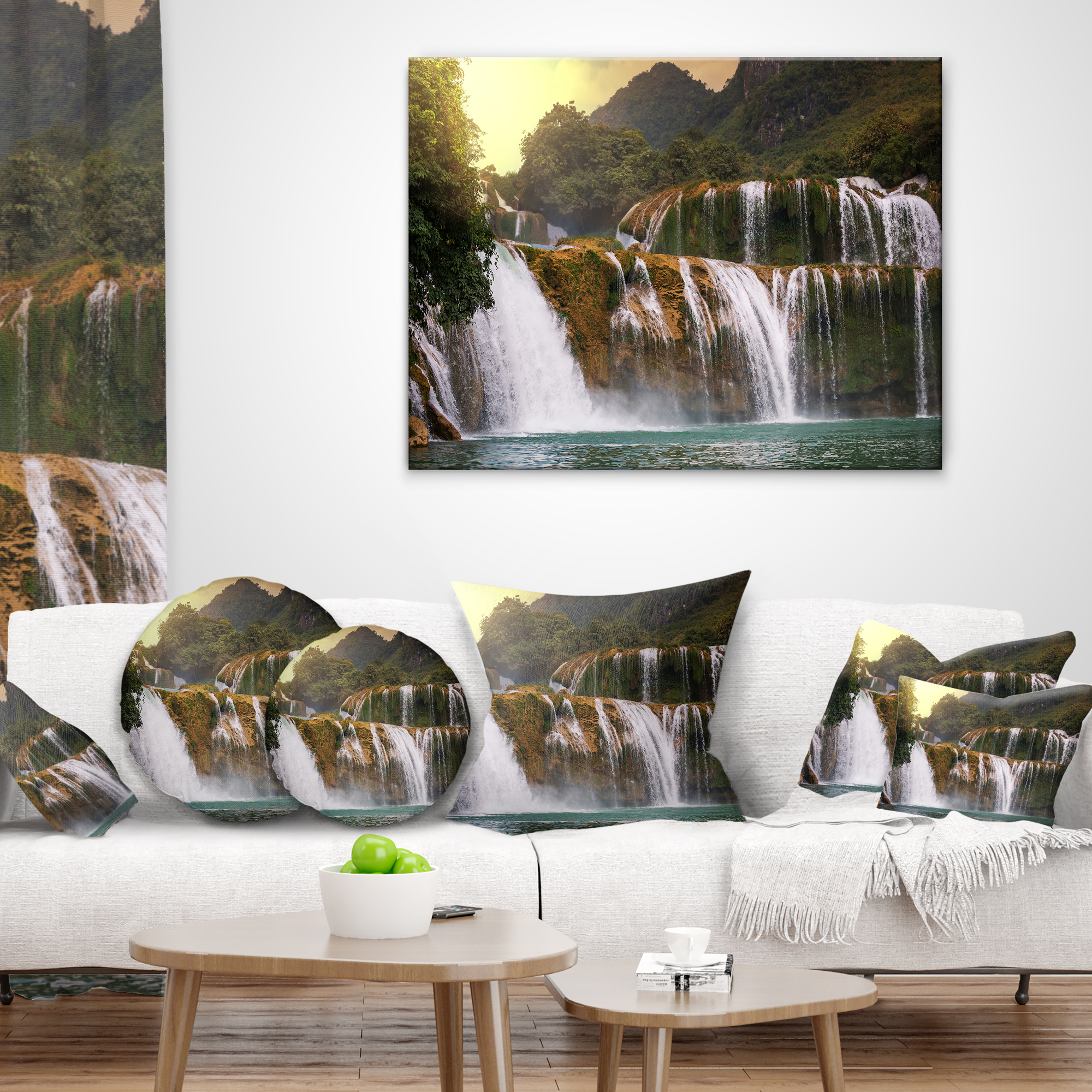 Designart Beautiful Waterfall in Vietnam - Landscape Printed Throw Pillow - 12x20