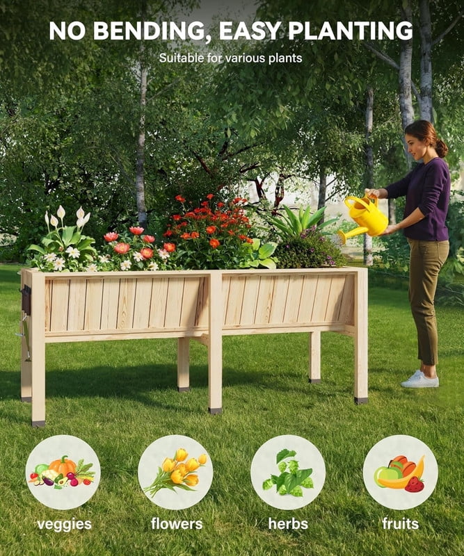Towallmark 45x23x30 Inches Raised Garden Bed, Elevated Planter Box, Outdoor Wooden Garden Bed for Vegetables Herbs, Patio Balcony Backyard Cedar Raised Bed with Hooks and Legs