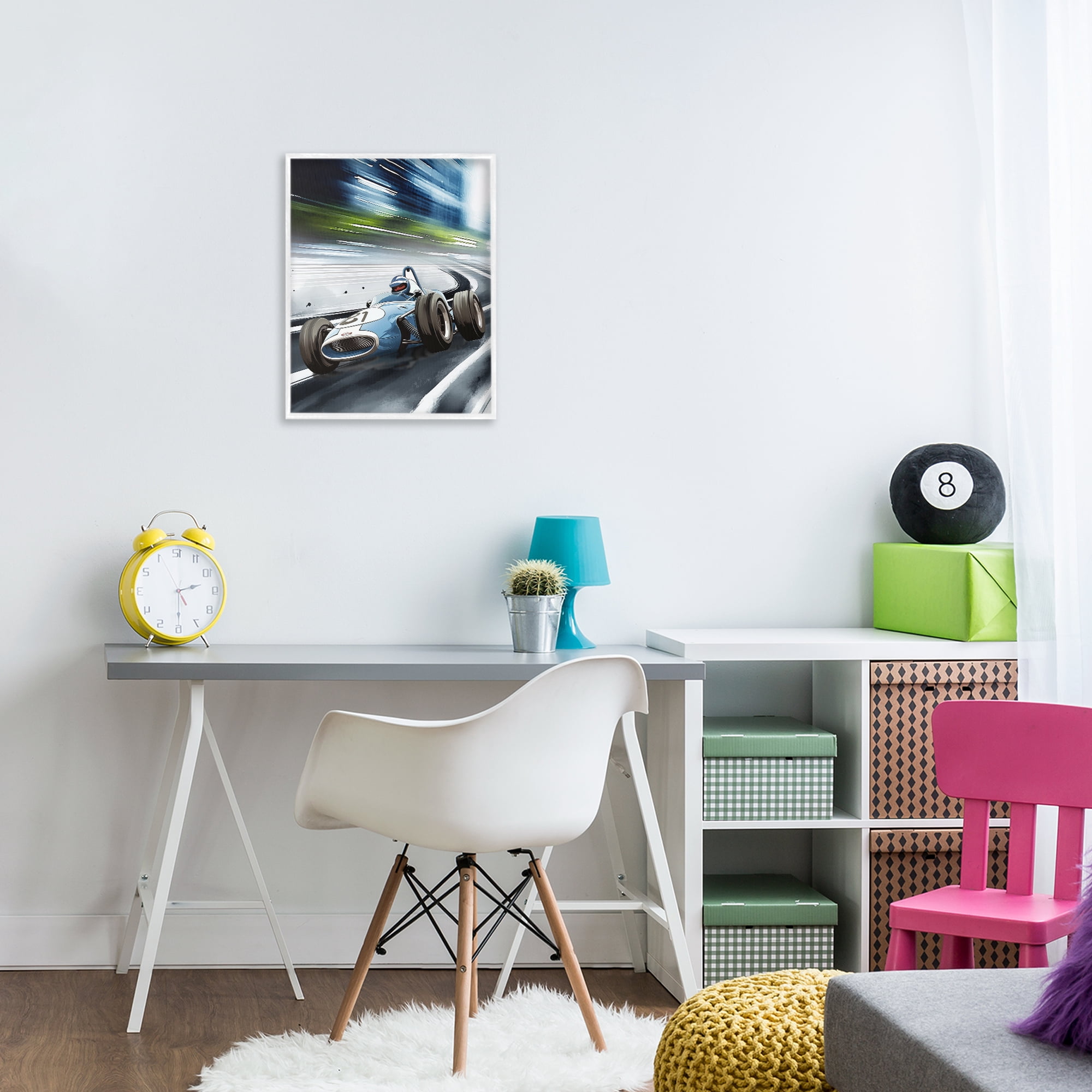 Stupell Industries Speeding Racecar Driver White Framed Giclee Art, design by Christine Simpson Art