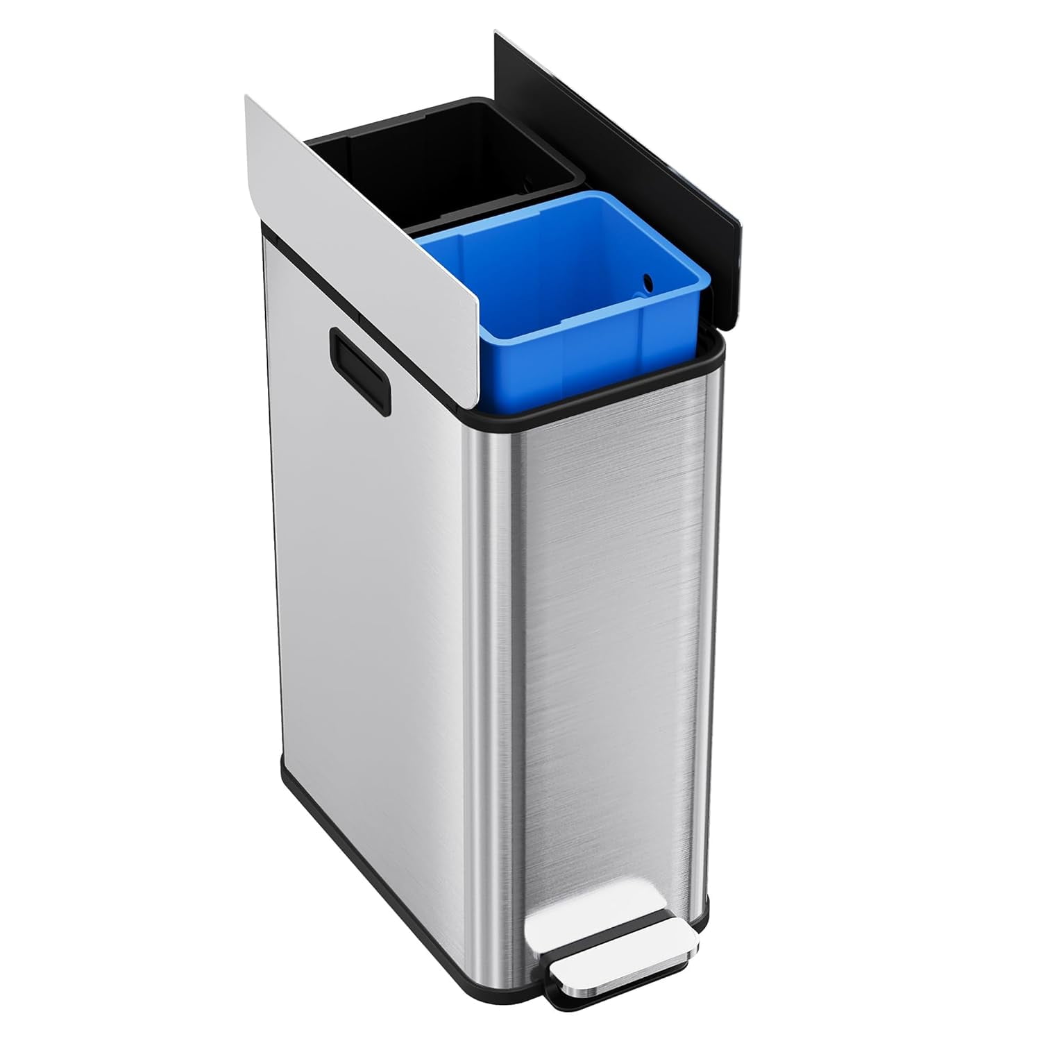 Garvee 14.79 Gallon Kitchen Step Trash Can with Lid, 2 Inner Bucket Waste & Recycling, Silver