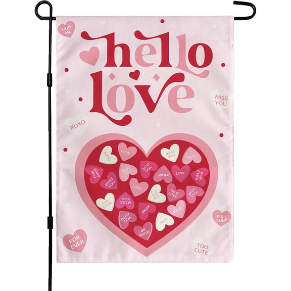 Valentines Day Decorations - Heart Love Welcome Garden Flag | Valentines Day Decor Party Favors Supplies for Outdoor Indoor Double-Side Backdrop Banner for Garden Porch Patio Lawn Yard Home,12x18