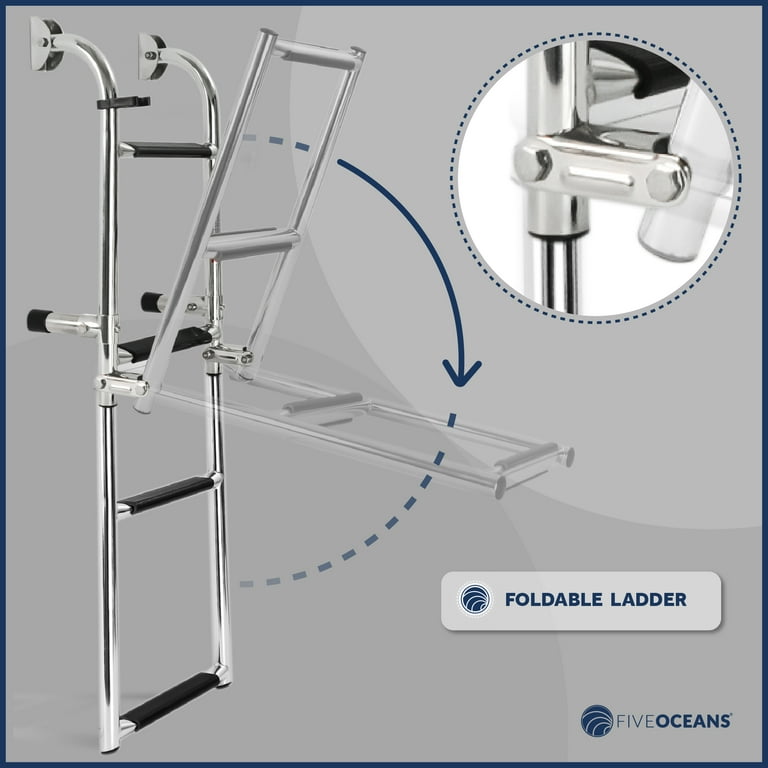 Five Oceans 4 Step Boat Ladder, Boat Ladders Folding, Boat Swim Ladder,  Boat Boarding Ladder, 316 Stainless Steel for Pontoon, Fishing Boats, Bass