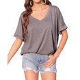 thumbnail image 3 of Camisetas de Gran Tamaño para Mujer, Cuello en V, Corta, Camisetas Holgadas Informales de Verano. Marrón M, 3 of 9