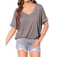 thumbnail image 3 of Camisetas de Gran Tamaño para Mujer, Cuello en V, Corta, Camisetas Holgadas Informales de Verano. Marrón L, 3 of 9