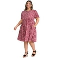 thumbnail image 2 of GRACE & GRANDEUR Women's Plus Size Dress Tie Neck Puff Sleeves Waist Pleated Ditsy Floral Print Above Knee Casual A-Line Dresses with Pockets 3X Dark Red, 2 of 5