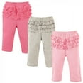 thumbnail image 2 of Hudson Baby Infant and Toddler Girl Cotton Pants 3pk, Pink Gray, 3-6 Months, 2 of 2