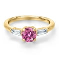 thumbnail image 3 of Gem Stone King 10K Yellow Gold Pink Moissanite and Lab Grown Diamond Engagement Ring for Women | 1.10 Cttw | Round 6MM | Gemstone Birthstone | Size 9, 3 of 6
