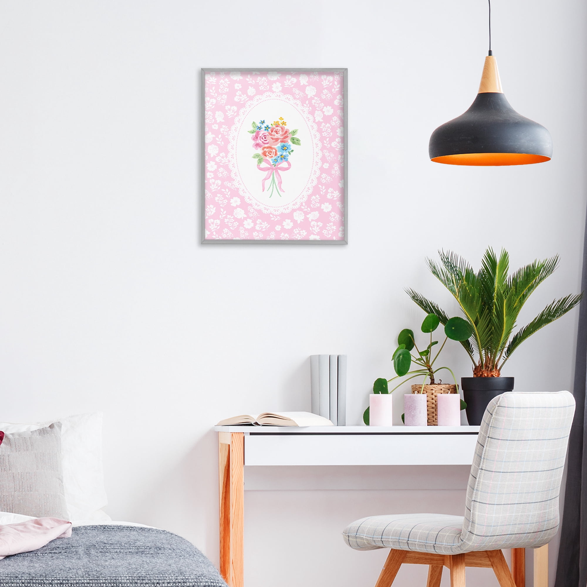 Stupell Industries Pink Feminine Bouquet Gray Framed Giclee Art, design by Corinne Haig