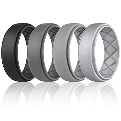 Breathable Mens Rubber Wedding Bands for Crossfit Workout,8mm Wide Egnaro Silicone Rings Mens 2.5mm Thick