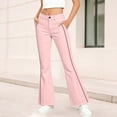 thumbnail image 3 of YaEYa Girls School Uniform Pant Striped Slim Fit Bell Bottom Trousers Fitted Flare Leg Pants High Waist With Side Pocket Button Fly Trouser Preppy Outfit (Pink,5-6 Years), 3 of 7