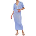 thumbnail image 4 of Nituyy Women’s Two Piece Summer Outfits, Short Sleeve Knit Button Crop Tops and Long Skirt Set, 4 of 9