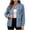 Blue, variant on Hueook Denim Jacket for Women Lapel Long Sleeve Button Up Casual Jean Coat with Pockets Dark Blue Small