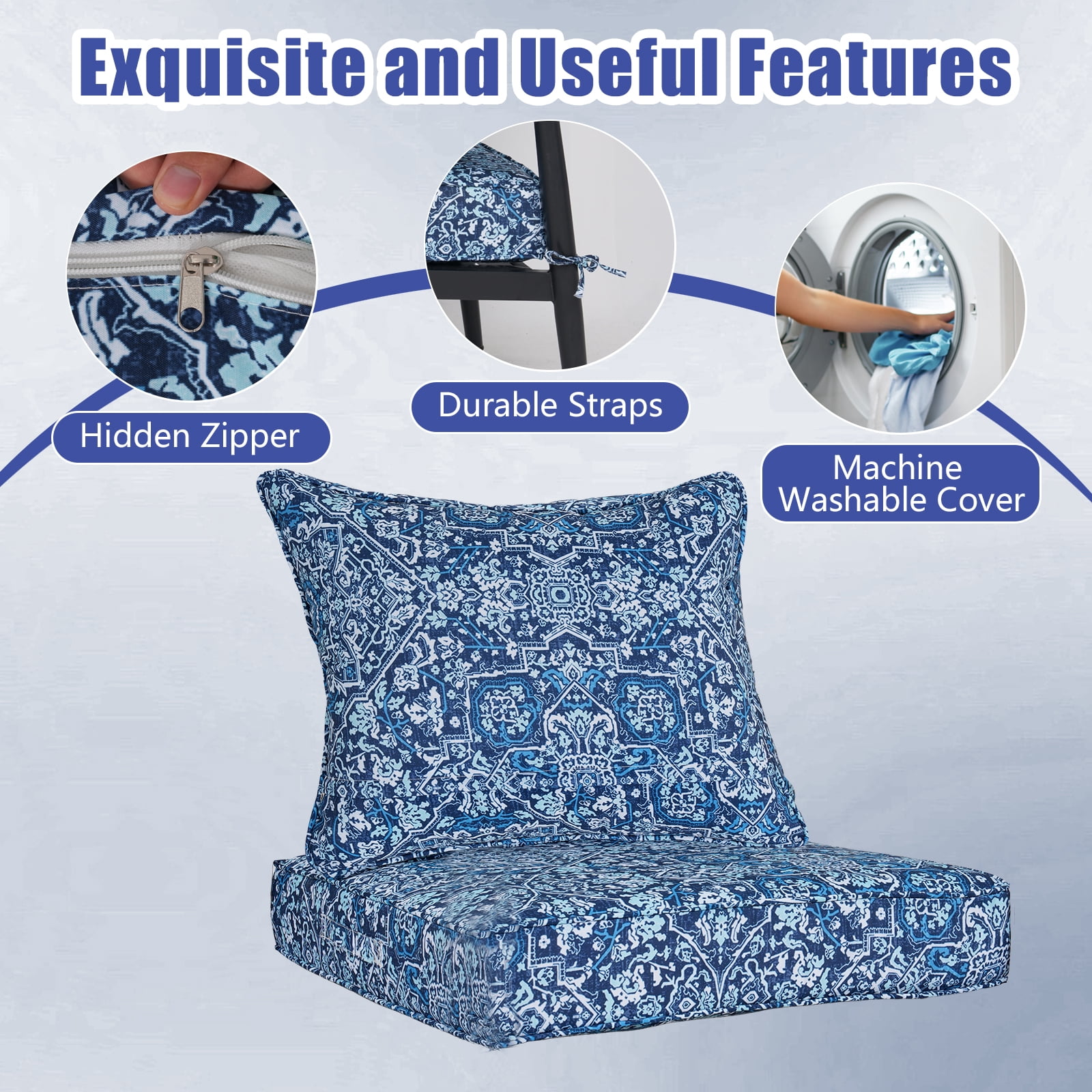 FKS LIFE Outdoor Deep Seat Cushion Set 24 x 24 x 4 Waterproof Fade Resistant with Back Patio Cushion for Chairs and Sofas(1 Set)