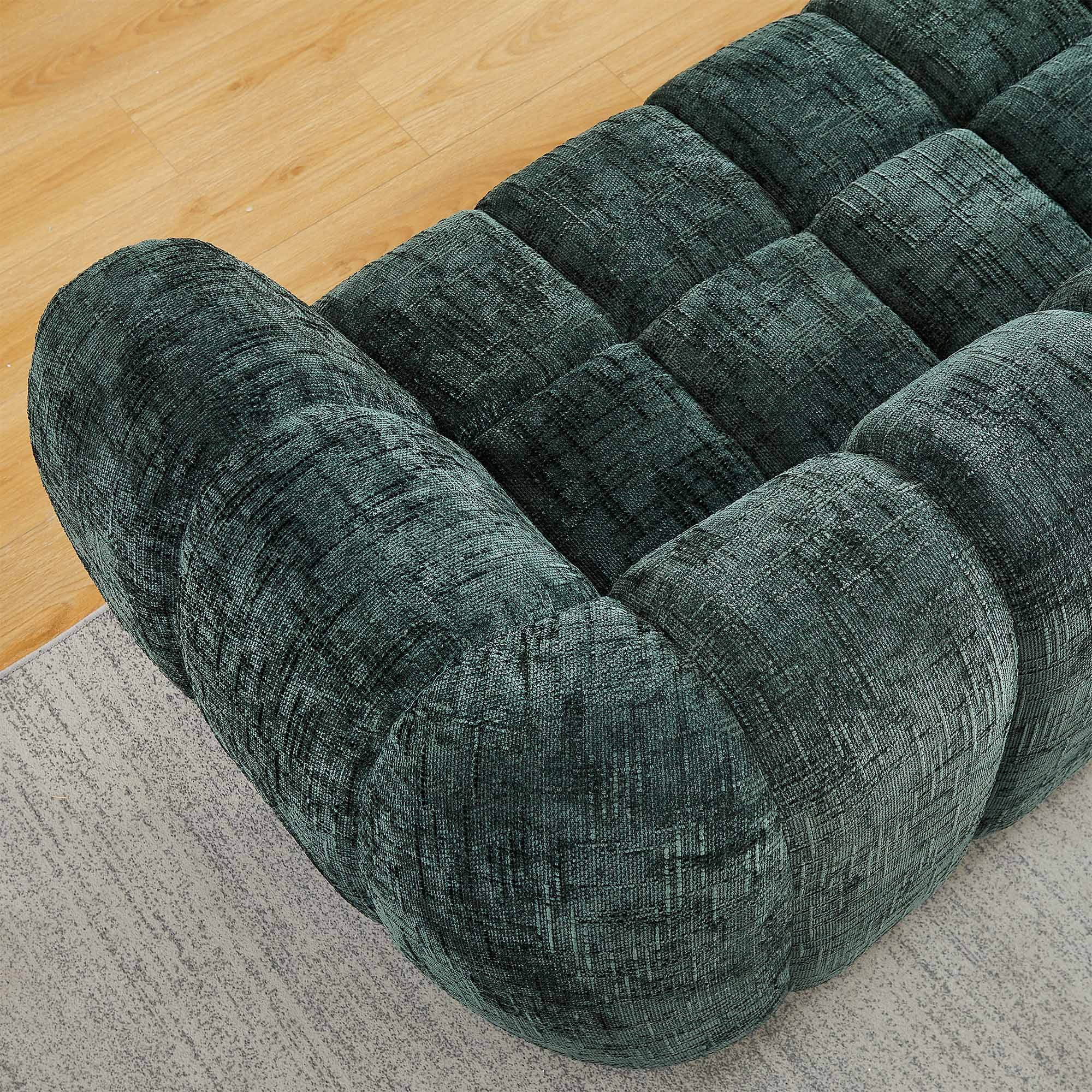Lunale Small Boneless Sofa, No Assembly Required, 2-Seater Cloud Couch for Living Room, Apartment, Green Chenille