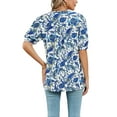 thumbnail image 5 of TEMOFON Women Tops Summer Tunic V Neck Blouse Fashion Paisley Puff Sleeve Shirts Vintage Casual Loose Fit Tee Blue Flower Print Size L, 5 of 5