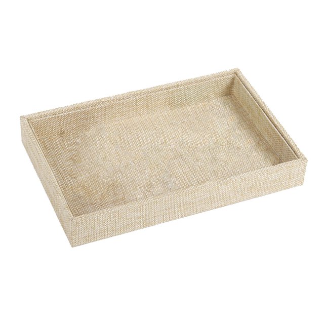 kurtrusly Stackable Jewelry Tray Multipurpose Portable Velvet for Rings Earring Bangle Jute Beige 227x146x31mm 1Set