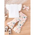 thumbnail image 3 of Bagilaanoe 3Pcs Baby Girl Easter Clothing Sets Toddler Letters Print Fly Sleeve T-shirt Tops + Flare Trousers + Headband 6M 12M 18M 24M 3T 4T Kids Spring Pants Set, 3 of 8