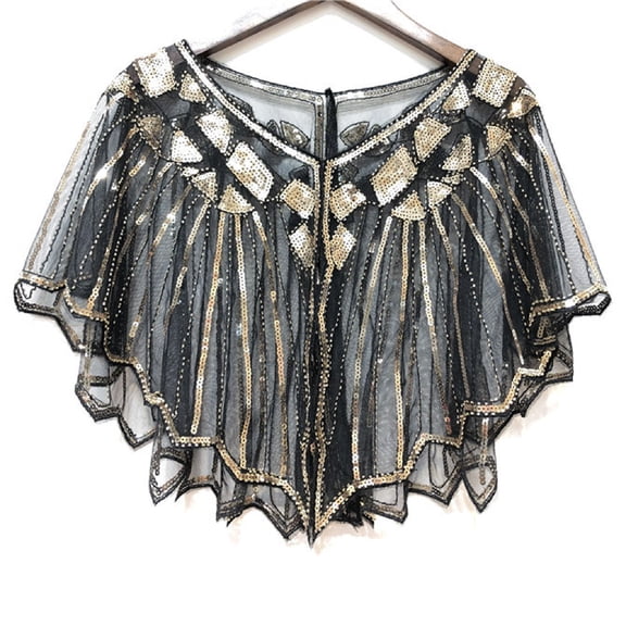 EliteGoogv Sequins Geometric Sheer Mesh Shawl Wrap Bolero Jacket Elegant Evening Dress Cover Up Bridesmaid Wedding Party Prom Gown Accessory For Women,GD3,One Size