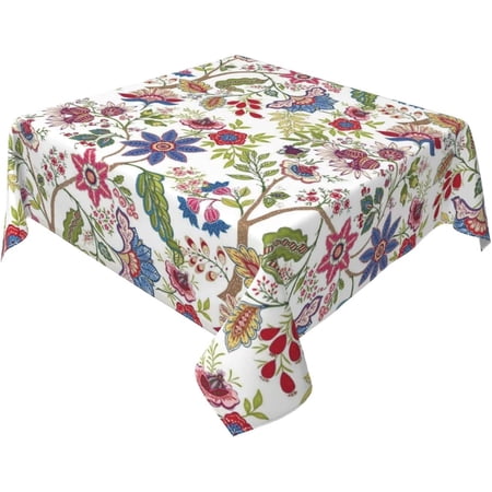 Colorful Boho Floral Tablecloth Square 60 Inch Vintage Spring Summer Watercolor Flowers Table Cloth Polyester Fabric Bohemian Flowers Table Cover for Kitchen Holiday Party Dining Picnic Outdoor Decor