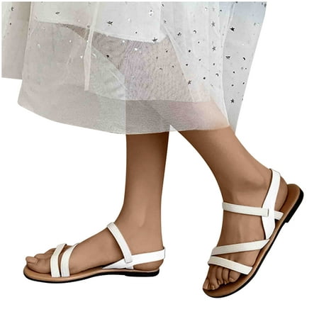 

YanHoo Flat Sandals for Women Girls 2023 Summer Travel Strappy Slip Sandals Casual Open Toe Fisherman Sandal Cute Low Wedge Gladiator Sandals