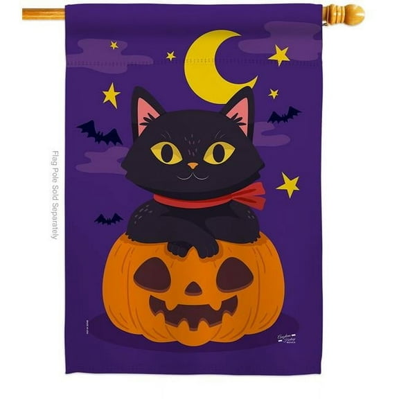 Angeleno Heritage  28 x 40 in. Halloween Kitty House Flag with Fall Double-Sided Decorative Vertical Flags Decoration Banner Garden Yard Gift