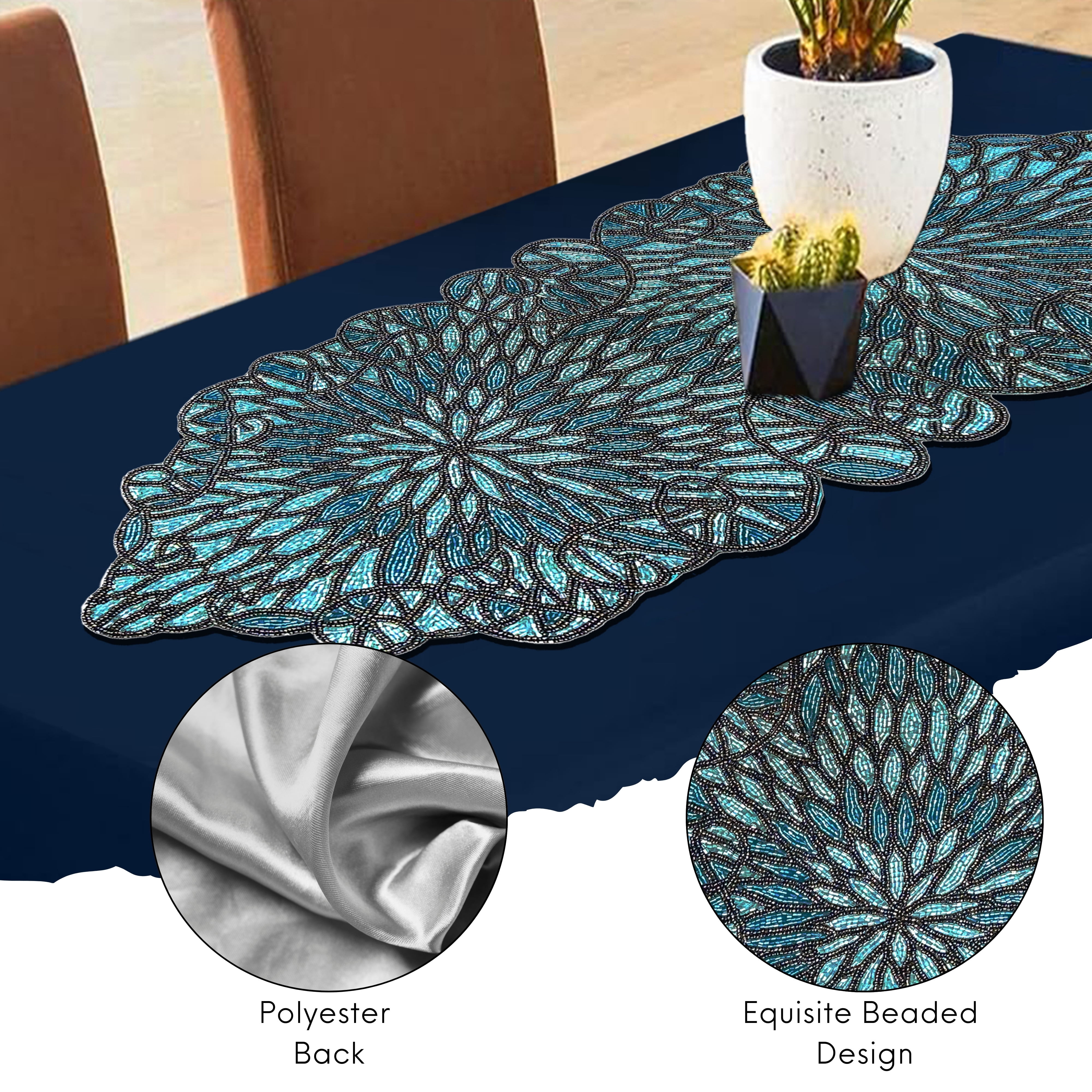 Handcrafted Glass Beaded Table Runner - Elegant Decorative Dining Table Décor (Blue Black)