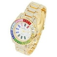 thumbnail image 2 of Charles Raymond Women's Baguette Cut Rainbow Iced Out Watch combs of you choices With Tennis Bracelet or Necklace with Matching Diamond Crystal Set - Rainbow-23 (24", ST10372MLA GLD Cross set), 2 of 8