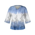 thumbnail image 5 of ICHUANYI Clearance Women's Fashion Printed Loose T-shirt 3/4 Sleeves Blouse V Neck Casual Tops(Blue, M) ICHUANYI WER2023080911396, 5 of 5