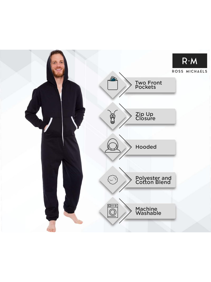 Ross Michaels メンズ フード付きジャンプスーツ ジップアップ ワンピースパジャマ US サイズ: Medium カラー: グレー Men's Hooded Jumpsuit - Zip Up One Piece Pajamas by Ross Michaels