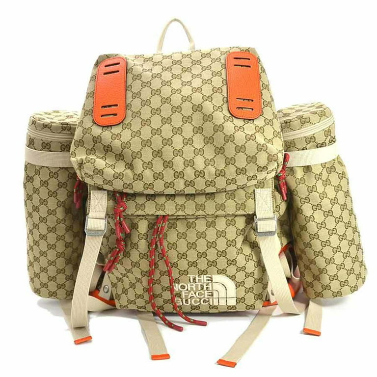 Authenticated Used Gucci rucksack backpack GG canvas The North Face x beige orange leather GUCCI women's men's 650294 -