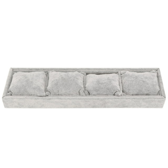 Gray Watch Bracelet Display Tray 4 Grid Slots Holder with Pillows Jewelry Storage Organizer