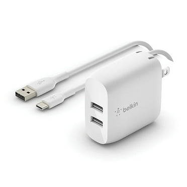Belkin Dual USB-A Wall Charger (24W)   USB-A to USB-C Cable - White